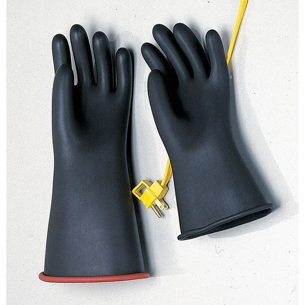Salisbury Electrical Rubber Gloves, Class 0, Type I, 11 in, 1000V AC/1500V BC, Black, Size 9, 1 Pair - E011B/9