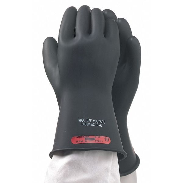 Salisbury Electrical Rubber Gloves, Class 0, Type I, 11 in, 1000V AC/1500V BC, Black, Size 9, 1 Pair - E011B/9