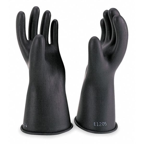 Salisbury Electrical Rubber Gloves, Class 0, Type I, 11 in, 1000V AC/1500V BC, Black, Size 9, 1 Pair - E011B/9