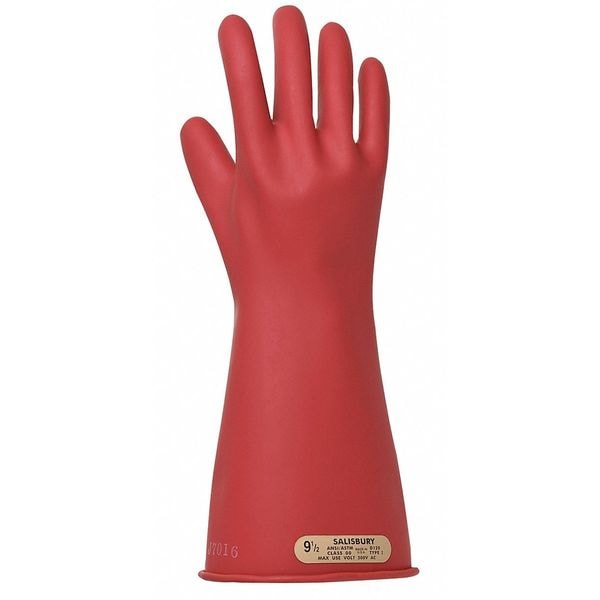 Salisbury Electrical Rubber Gloves, Class 0, Type I, 11 in, 1000V AC/1500V BC, Black, Size 9, 1 Pair - E011B/9