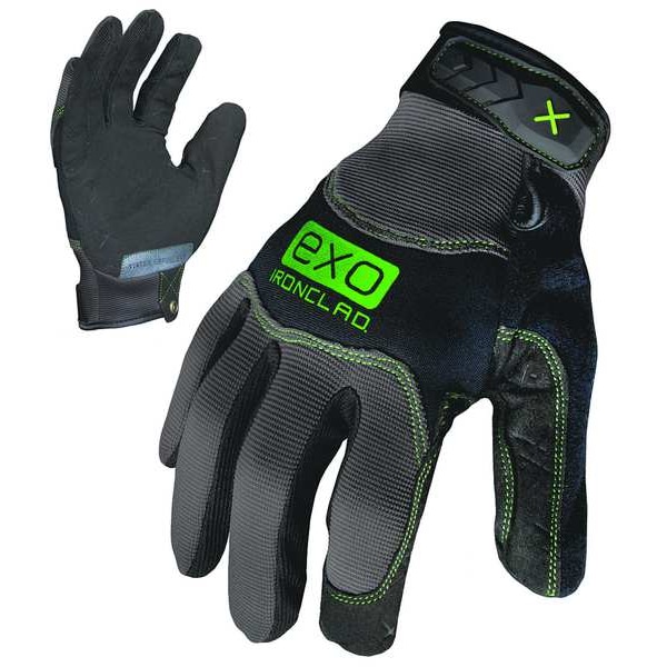Ironclad Performance Wear Mechanics Gloves, Synthetic Leather Palm, Neoprene Padding, Hook-and-Loop Closure, Gray, L, 1 PR - EXO2-MWR-04-L
