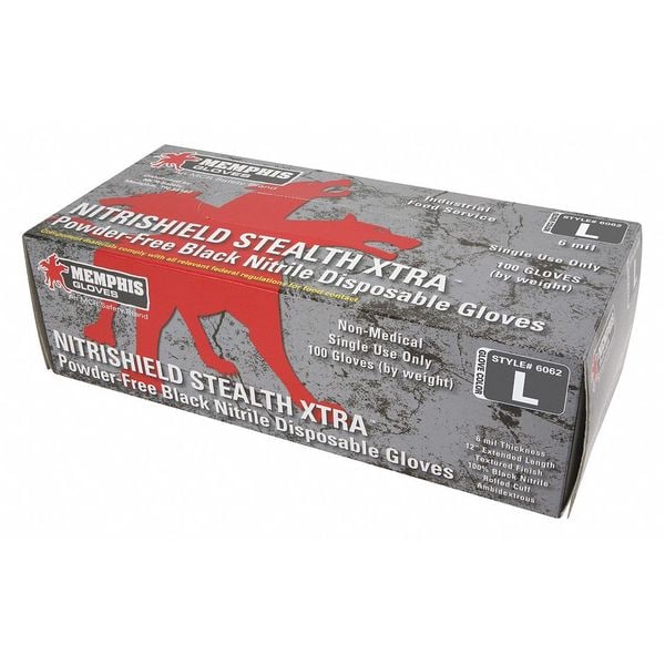 Mcr Safety NitriShield 6062, Disposable Gloves, 6 mil Palm, Nitrile, Powder-Free, XL (10), 100 PK, Black - 6062XL