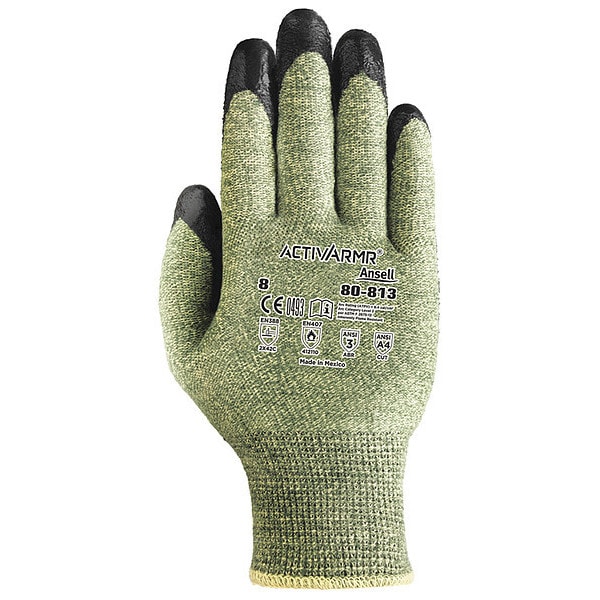 Ansell ActivArmr Cut-Resistant, Arc Flash, FR Gloves, HRC 2, ANSI A4, Green/Black, Size XL, 1 Pair - 80-813