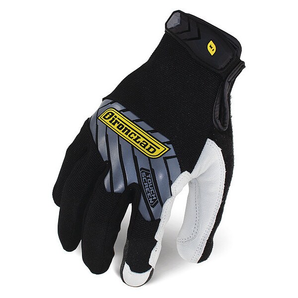 Ironclad Performance Wear Command(TM) Mechanics Touchscreen Gloves, Goatskin Leather Palm, Polyester Back, L, Black/White - IEX-MPLW-04-L