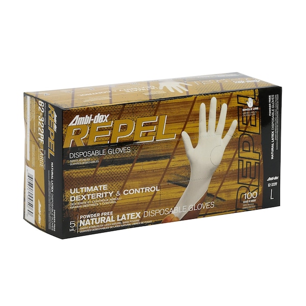 Pip Ambi-dex Repel, Disposable Gloves, 5 mil Palm, Latex, Powder-Free, L, 100 PK, White - 62-322PF/L