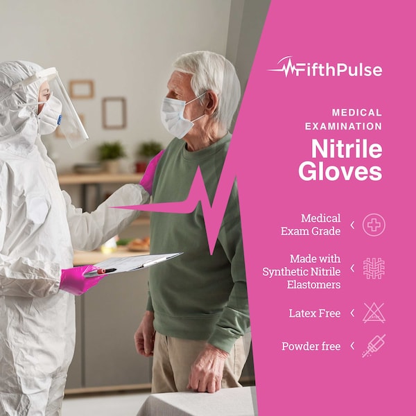Fifthpulse FMN100, Disposable Gloves, 3 mil Palm, Nitrile, Powder-Free, S, 200 PK, Fuchsia - FP-N-200-S-FUS