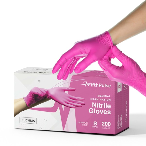Fifthpulse FMN100, Disposable Gloves, 3 mil Palm, Nitrile, Powder-Free, S, 200 PK, Fuchsia - FP-N-200-S-FUS