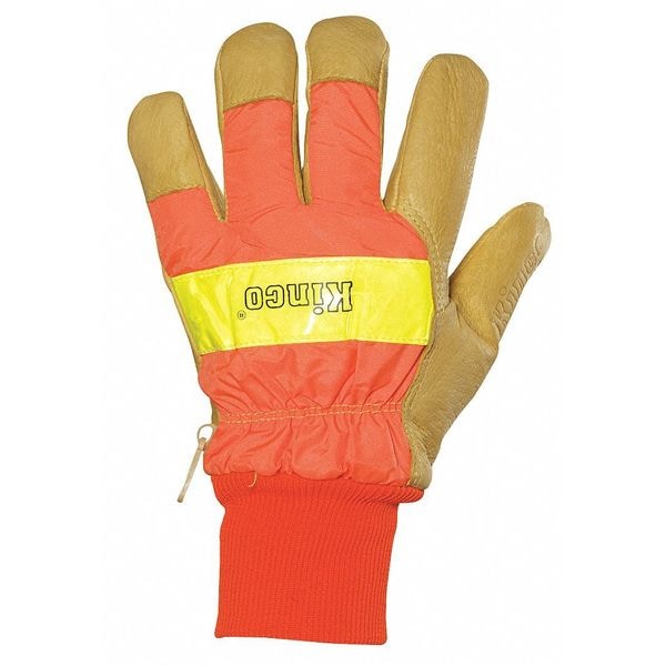 Kinco Hi-Vis Cold Protection Gloves, Knit Wrist Cuff, Tan/Orange/Yellow, M, 1 PR - 1938KW-M