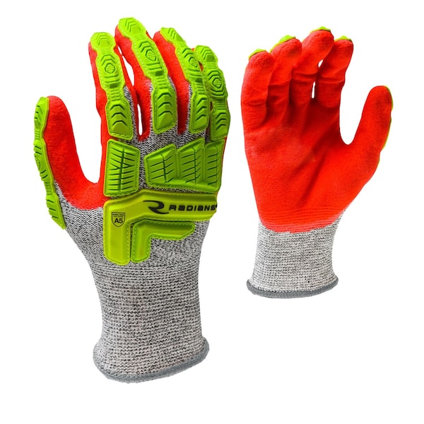 Radians Hi-Vis Cut Resistant Impact Coated Gloves, A5 Cut Level, Foam Nitrile, L,  - RWG603TL