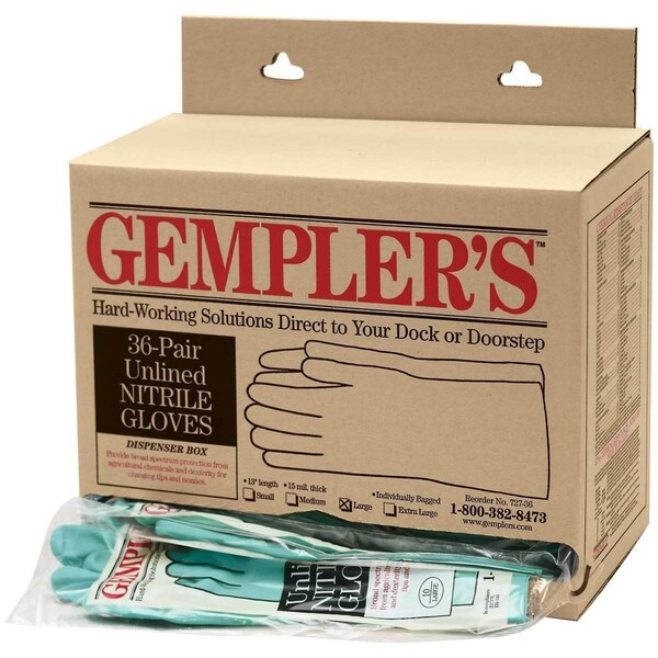 Gemplers Chemical Resistant Gloves, 13 in L, Green, 36 PK - 10212 MEDKIT SIZE 9