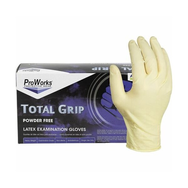 Hospeco Total Grip, Disposable Gloves, 8 mil Palm, Latex, Powder-Free, M, 10 PK, Natural - HOSGLL165FM