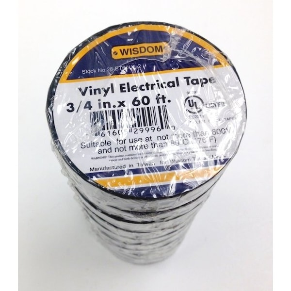Paquete de 10 piezas de cinta eléctrica de PVC de 3/4" x 60 ft - 8070-0015