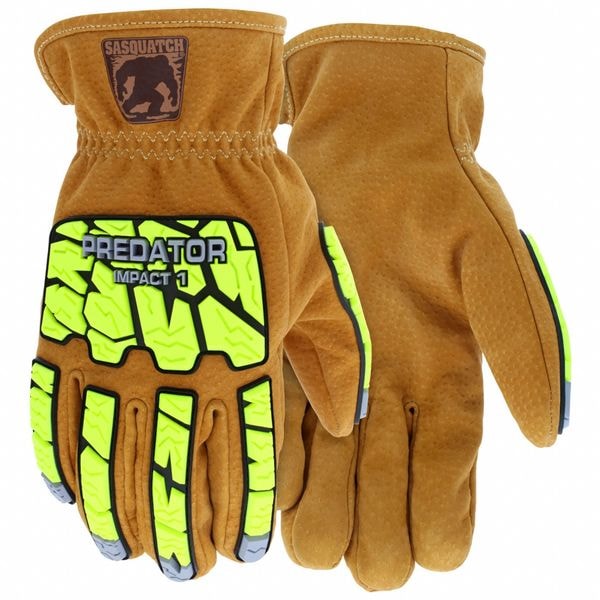 Mcr Safety Leather Drivers Gloves, Slip-On Cuff, Wing Thumb, Brown / Brown/Green, M (8), 1 PR - PD3430M