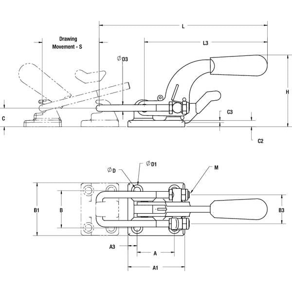 De-Sta-Co Latch Clamp, U-Bolt, w/Lever, 4000 Lbs, 4.19 - 375-R