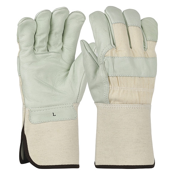 Pip Leather Gloves, Cowhide, Gauntlet Cuff, Wing Thumb, Full Finger, Off-White, L, 12 PK - 8000