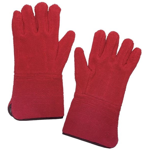 Condor Heat Resistant Gloves, Terry Cloth, 450  Degrees F Max Temp., Gauntlet Cuff Red, XL ( 10 ), 1 PR - 4JC92
