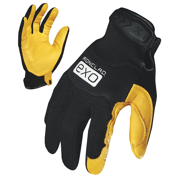 Ironclad Performance Wear EXO Mechanics Gloves, Deerskin Leather Palm, Polyester Back, M, Black/Gold - EXO2-MPLD-03-M