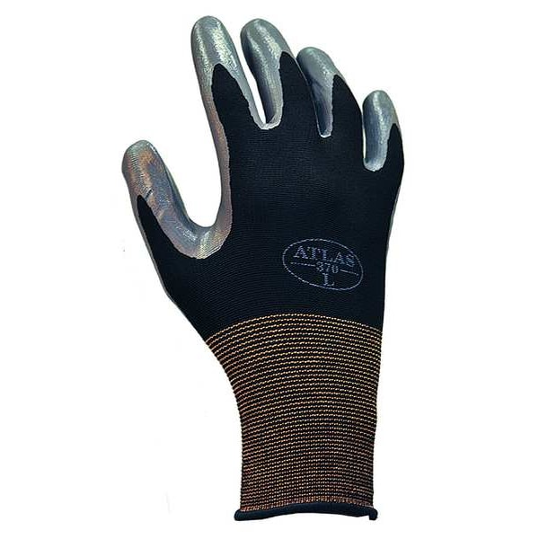 Showa Coated Gloves, Nitrile, Smooth, Palm, 4 Abrasion Level, Black, M (7) 1 PR - 370BM-07