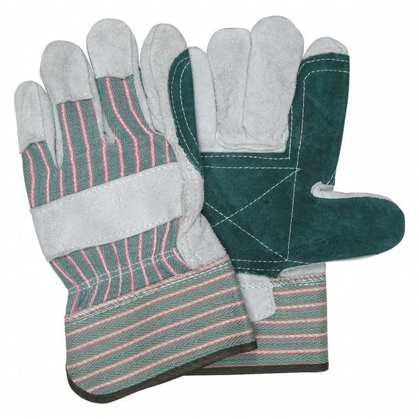 Mcr Safety Leather Palm Gloves, Cotton Canvas, Safety Cuff, Wing Thumb, L, 12 PK - 1230DP