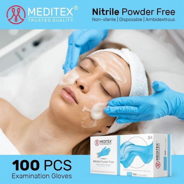 Meditex G4, Disposable Gloves, 4 mil Palm, Nitrile, Powder-Free, M, 200 PK, Blue - MD-BLU-G4-M