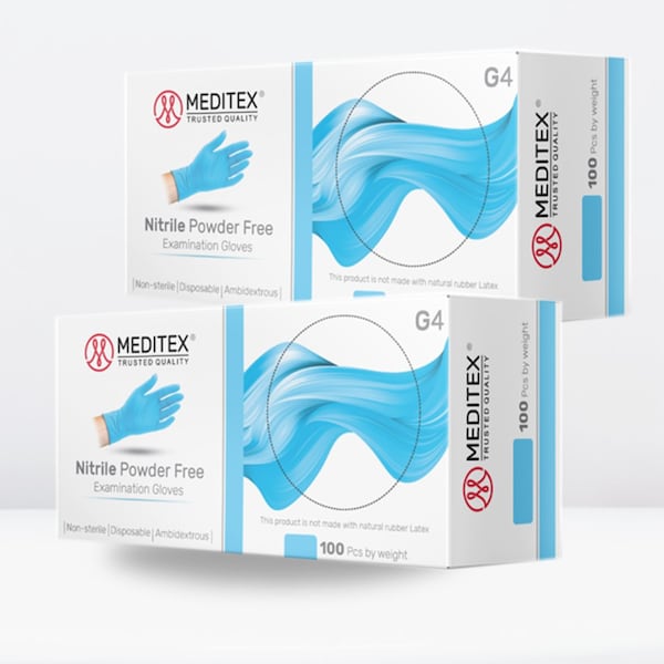 Meditex G4, Disposable Gloves, 4 mil Palm, Nitrile, Powder-Free, M, 200 PK, Blue - MD-BLU-G4-M
