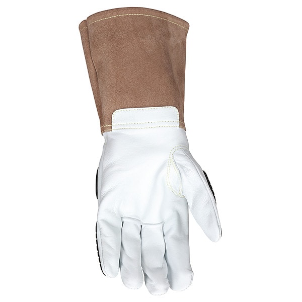 Mcr Safety Leather Drivers Gloves, Gauntlet, White / White/Brown, 12 PK - 48406XL
