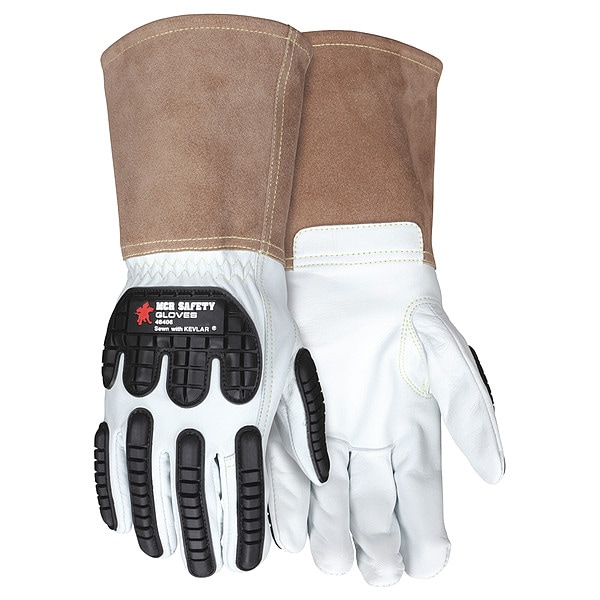 Mcr Safety Leather Drivers Gloves, Gauntlet, White / White/Brown, 12 PK - 48406XL