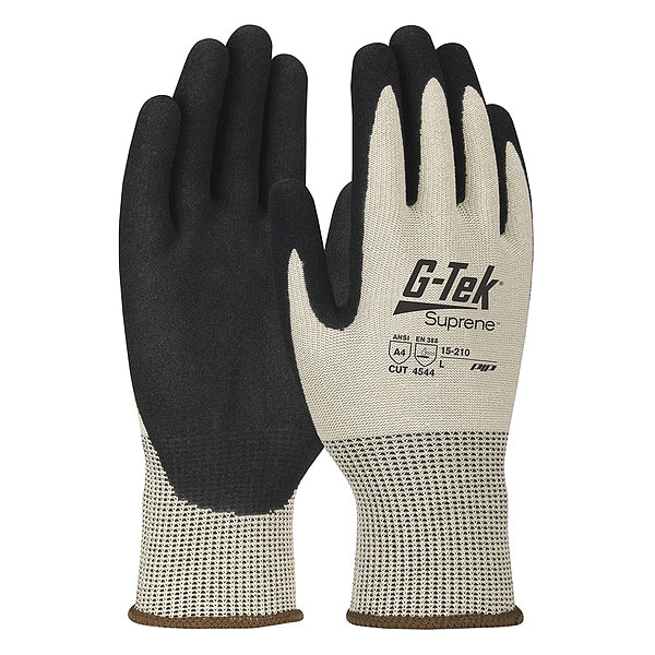 Pip Cut-Resistant Glove, Microporous Nitrile, Sandy, Palm, 3 Abrasion Level, Tan/Black, , L 1 PR - 15-210/L