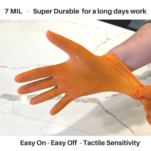 American Safety Glove Disposable Gloves, 7 mil Palm, Latex, Powdered, M, 100 PK, Orange - 5113