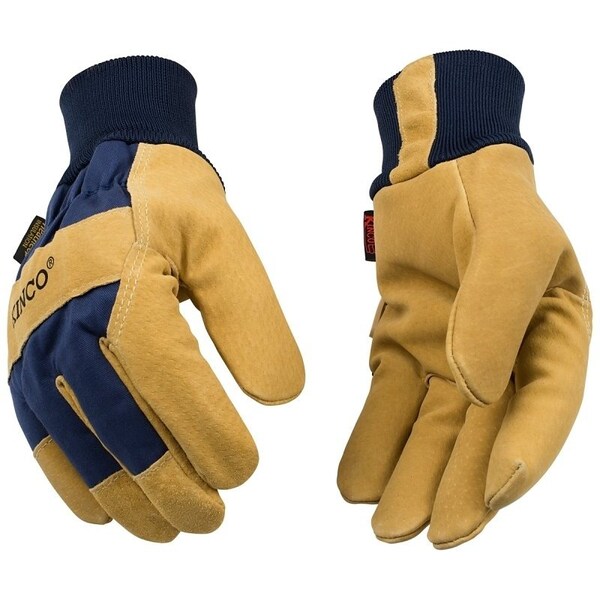 Heatkeep Gloves, Men's, M, Angled Wing Thumb, EasyOn, Elastic Knit Wrist Cuff, BlueGolden - 1926KW-M