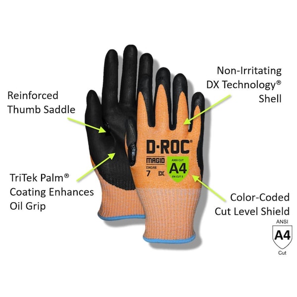 Magid Coated Gloves, TriTek, 5 Abrasion Level, Orange, 1 PR - DXG48-8