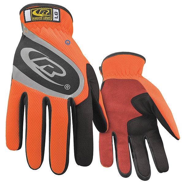 Ringers Gloves Turbo Plus Mechanics Gloves, Synthetic Leather Palm, Polyester Mesh Back, L, Orange - 116-09