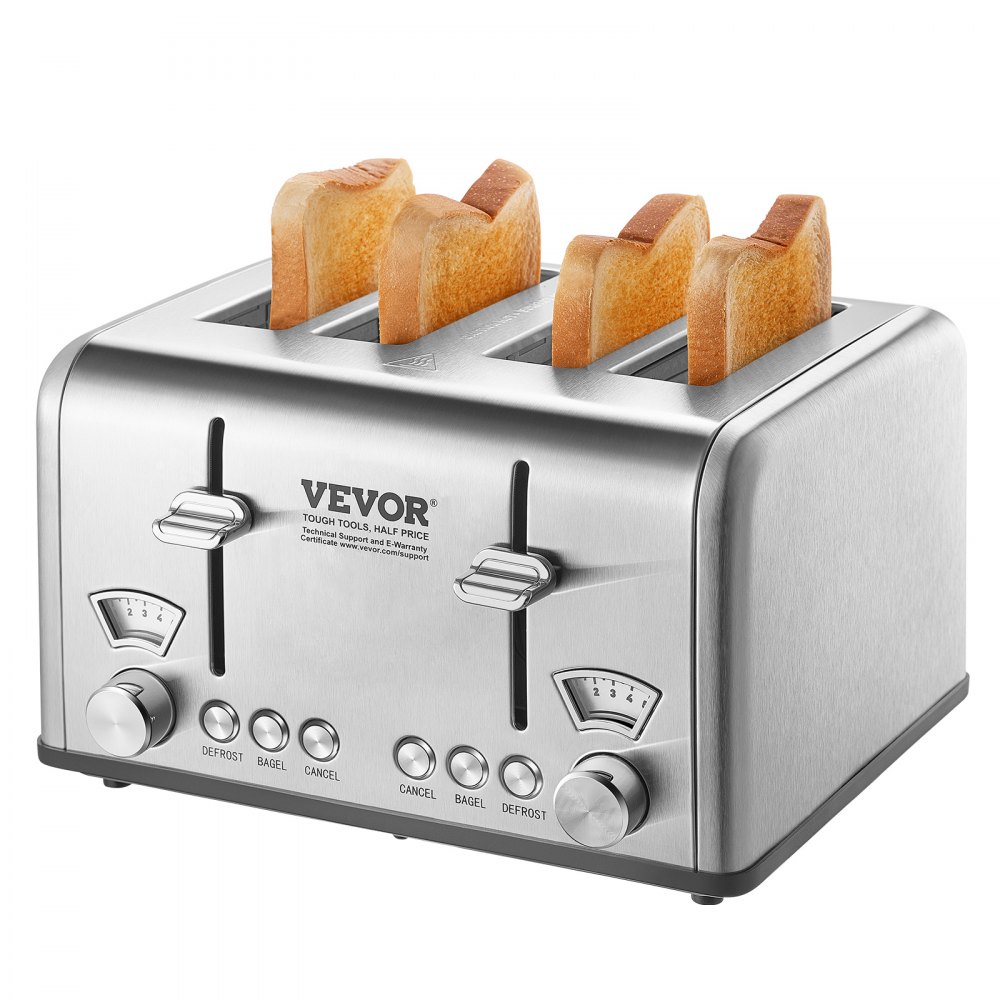 VEVOR Retro Stainless Steel Toaster, 4 Slice, 1625W 1.5'' Extra Wide Slots Toaster with Removable Crumb Tray 6 Browning Level, Reheat Cancel Defrost and Bagel Functions for Toasting Bread Bagel Waffle - JYDSLFGKDCK4NJQ4VV1