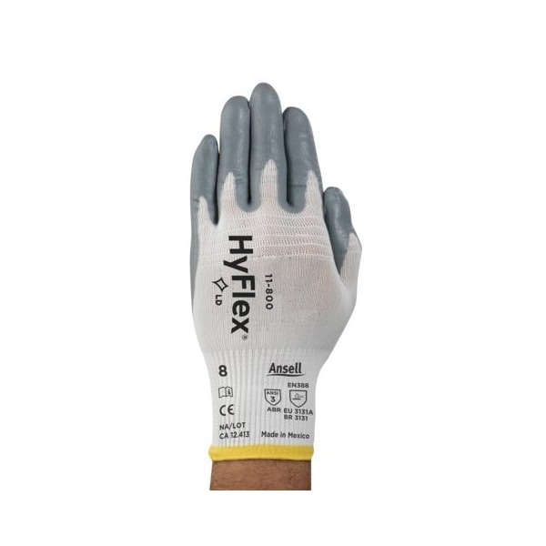 Ansell Foam Nitrile Coated Gloves, Foam Nitrile, Palm, White/Gray, 10 12 PK - 205573