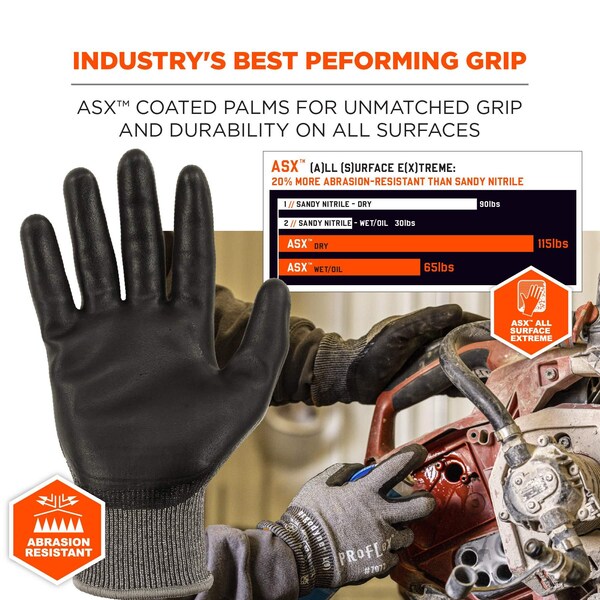 Ergodyne ANSI A7 PU Coated CR Gloves, Gray, Size S - 7071
