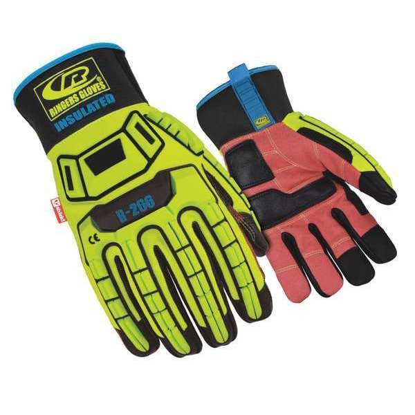 Ansell Roughneck Impact Gloves, Synthetic Leather Palm, L, Black/High-Visibility Yellow/Red - 266-10