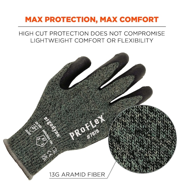 Ergodyne ANSI A7 Nitrile Coated CR Gloves, Green, Size XL - 7070