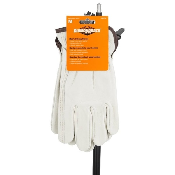Diamondback Driving Gloves, Men's, M, Keystone Thumb, Elastic Cuff, Grain Leather - GV-DK603/B/M