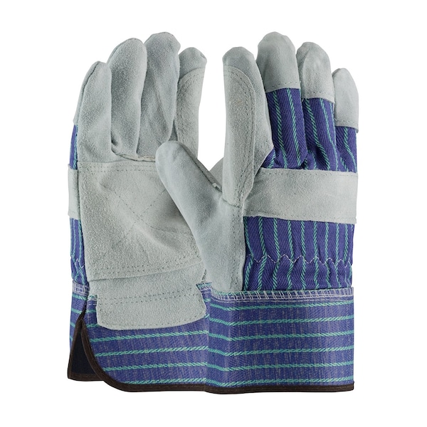 Pip Leather Palm Gloves, Cowhide ( Double Palm ) Palm, Safety Cuff, Blue, 12 PK - 82-7763/XL