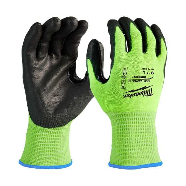 Milwaukee Tool 12 Pair High Visibility Cut Level 2 Polyurethane Dipped Gloves- L - 48-73-8922B