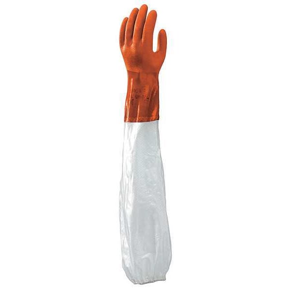 Showa Chemical Resistant Gloves, PVC, 26 in L, 30 mil, Orange, M, 1 PR - 640M-08