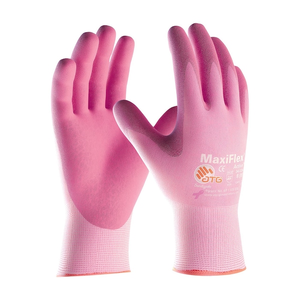 Pip Coated Gloves, Foam Nitrile, Palm, Not Rated Abrasion Level, Pink, M 12 PK - 34-8264/M