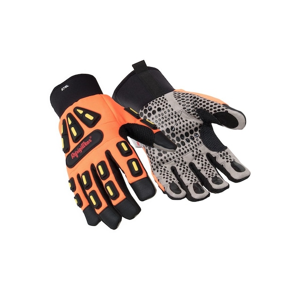 Refrigiwear Cold Protection Impact-Resistant Gloves, Synthetic Leather w/ Grip Dots Palm, Orange, L - 0579RHVOLAR