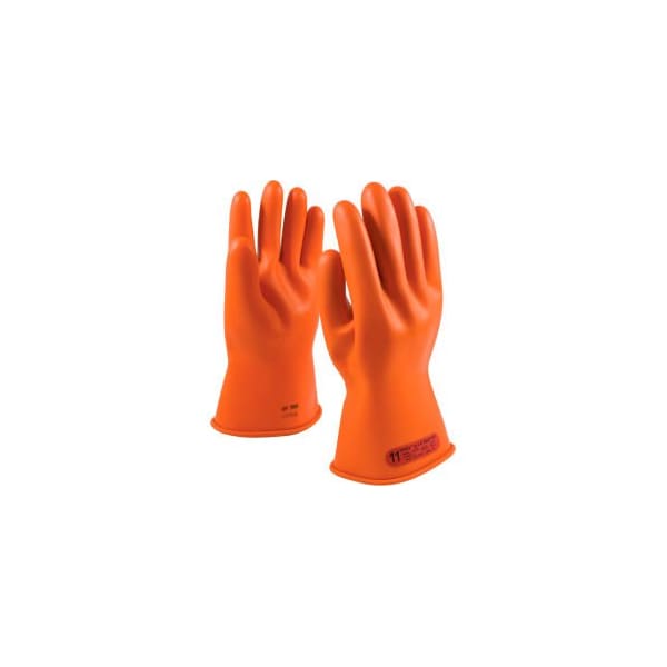 Pip PIP Electrical Rated Gloves, 11inL, Unlined, Smooth Finish, Beaded, Orange, Class 0, Size 10 - 147-0-11/10