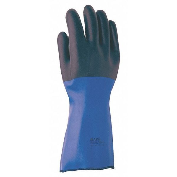 Mapa Chemical Resistant Gloves, Neoprene, 17 in L, Blue/Black, 10, 1 PR - 338600