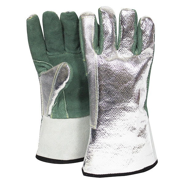 National Safety Apparel Aluminized Gloves, 285  Degrees F Max Temp., Gauntlet Cuff Universal, 1 PR - DJXGSP382