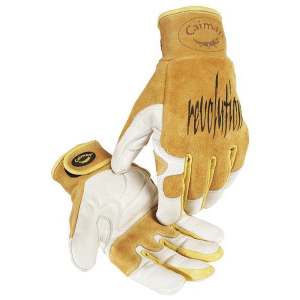 Caiman 1828 Welding Gloves, Hook-and-Loop Cuff, Wing Thumb, Premium Cowhide, L, 1 PR - 1828-5