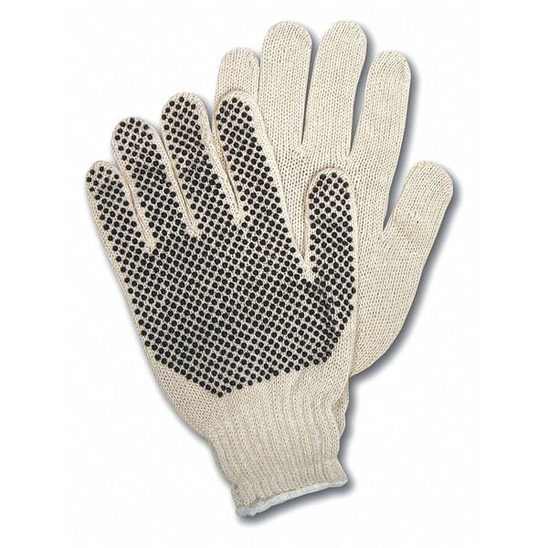 Mcr Safety Knit Gloves, Cotton Polyester Blend, Dotted Palm, White, 12 PK - 9658L