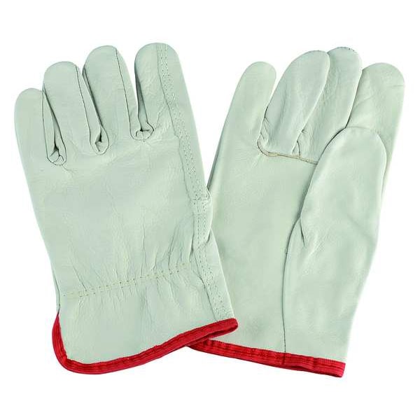 Condor Leather Drivers Gloves, Cowhide, Shirred Slip-On, Straight Thumb, Gunn Cut, White, L 1 PR - 1AJ23