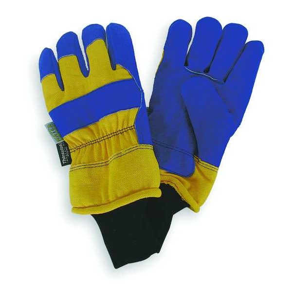 Condor Cold Protection Gloves, Split Cowhide Leather Palm, Thinsulate Lining, Blue/Yellow, L ( 9 ) - 4NHA7